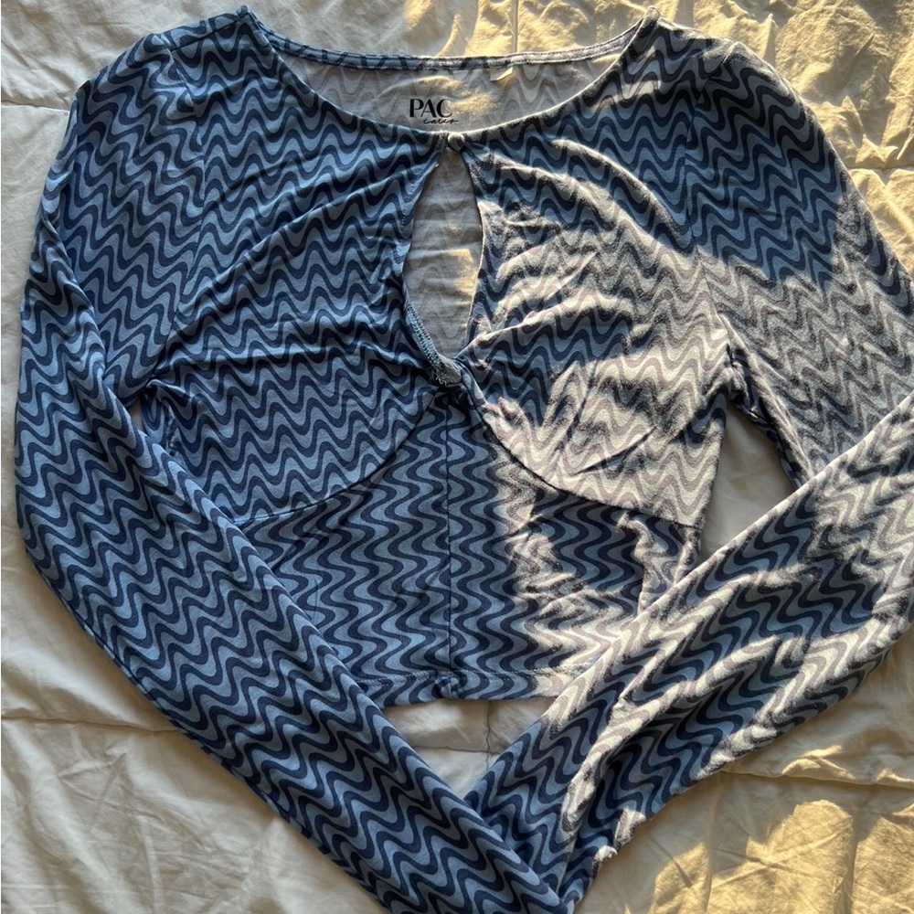 Pacsun Squiggles Design Blue Long Sleeve Top